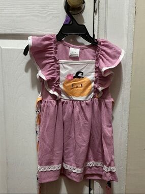 Toddler Pink Pumpkin Ruffle Dress with Lace Trim